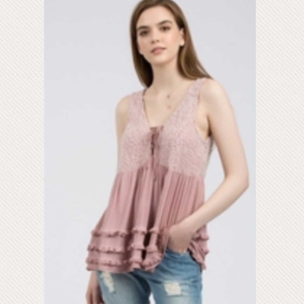 POL Babydoll Top Soft Jersey Knit with Lace - Picture 2 of 6